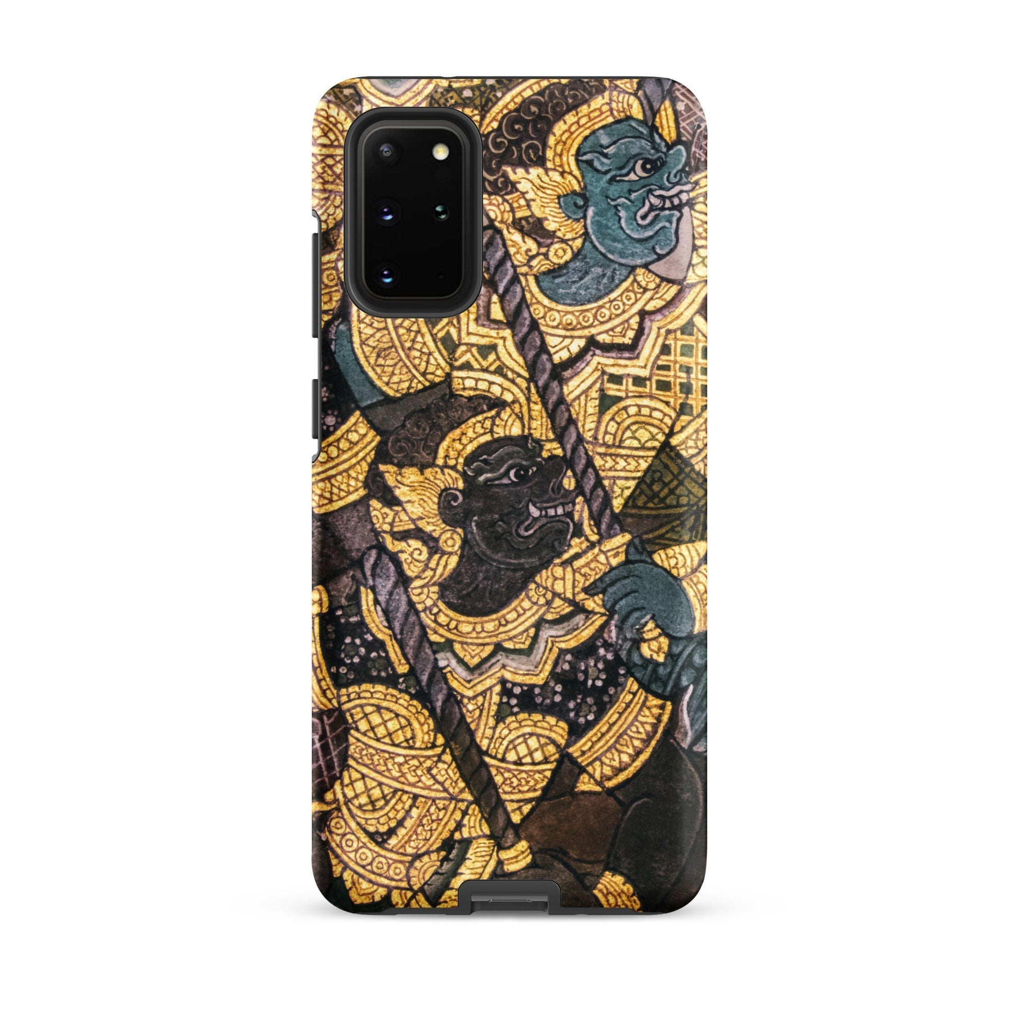 Action Men Thai Temple Art Samsung Case, Galaxy S20 Plus / Glossy, Black Smartphone Case Gold Teal Traditional Asian Style Artwork