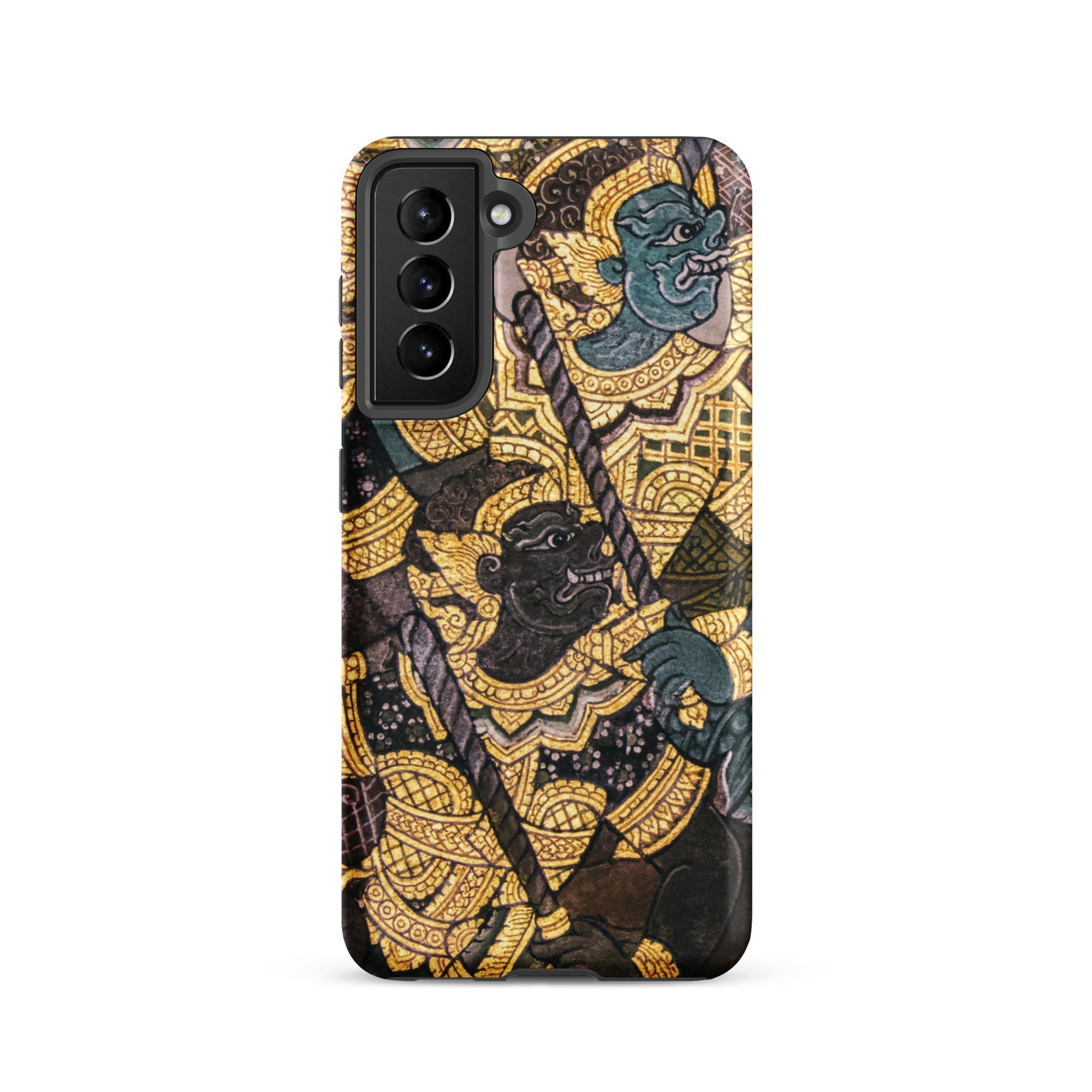 Action Men Thai Temple Art Samsung Case, Galaxy S21 / Glossy, Smartphone Case Traditional Thai Art Gold Black