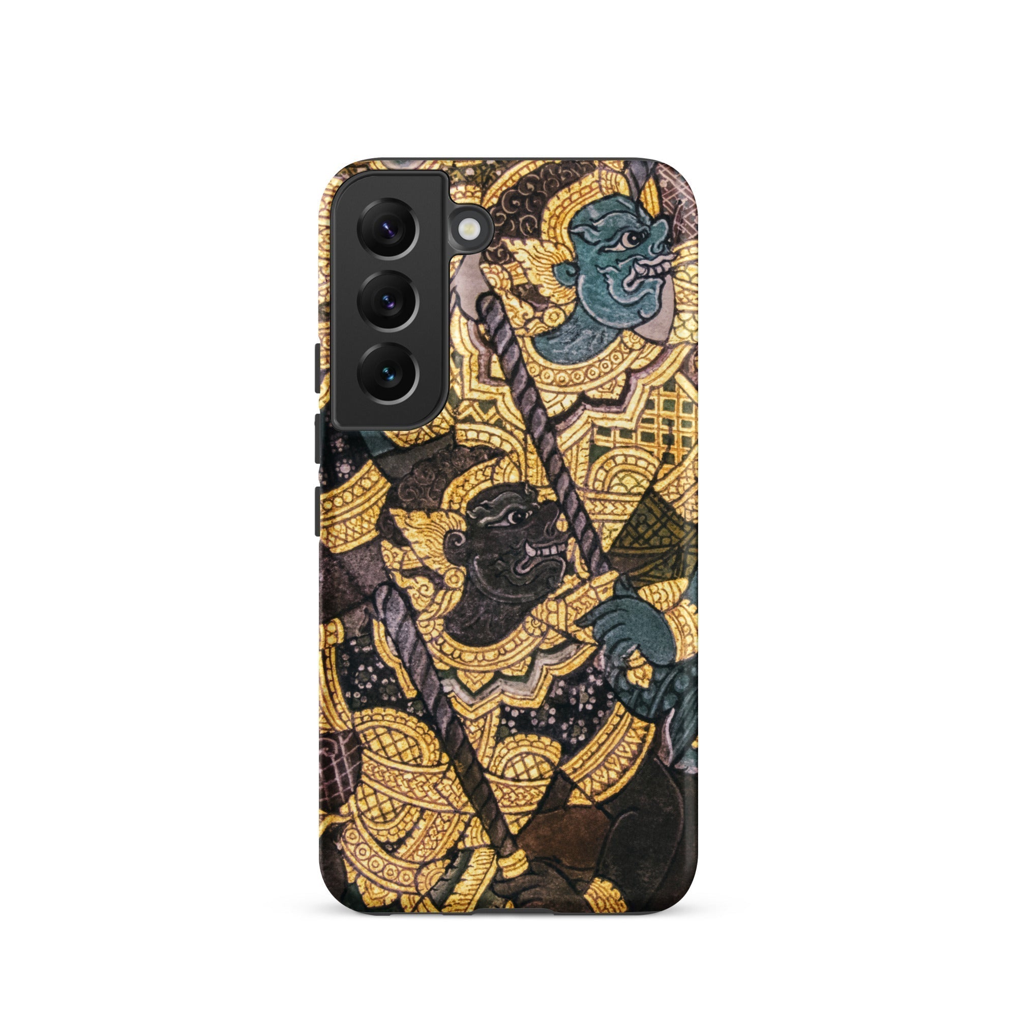 Action Men Thai Temple Art Samsung Case, Galaxy S22 / Glossy, Smartphone Case Traditional Thai Art Gold Black Green