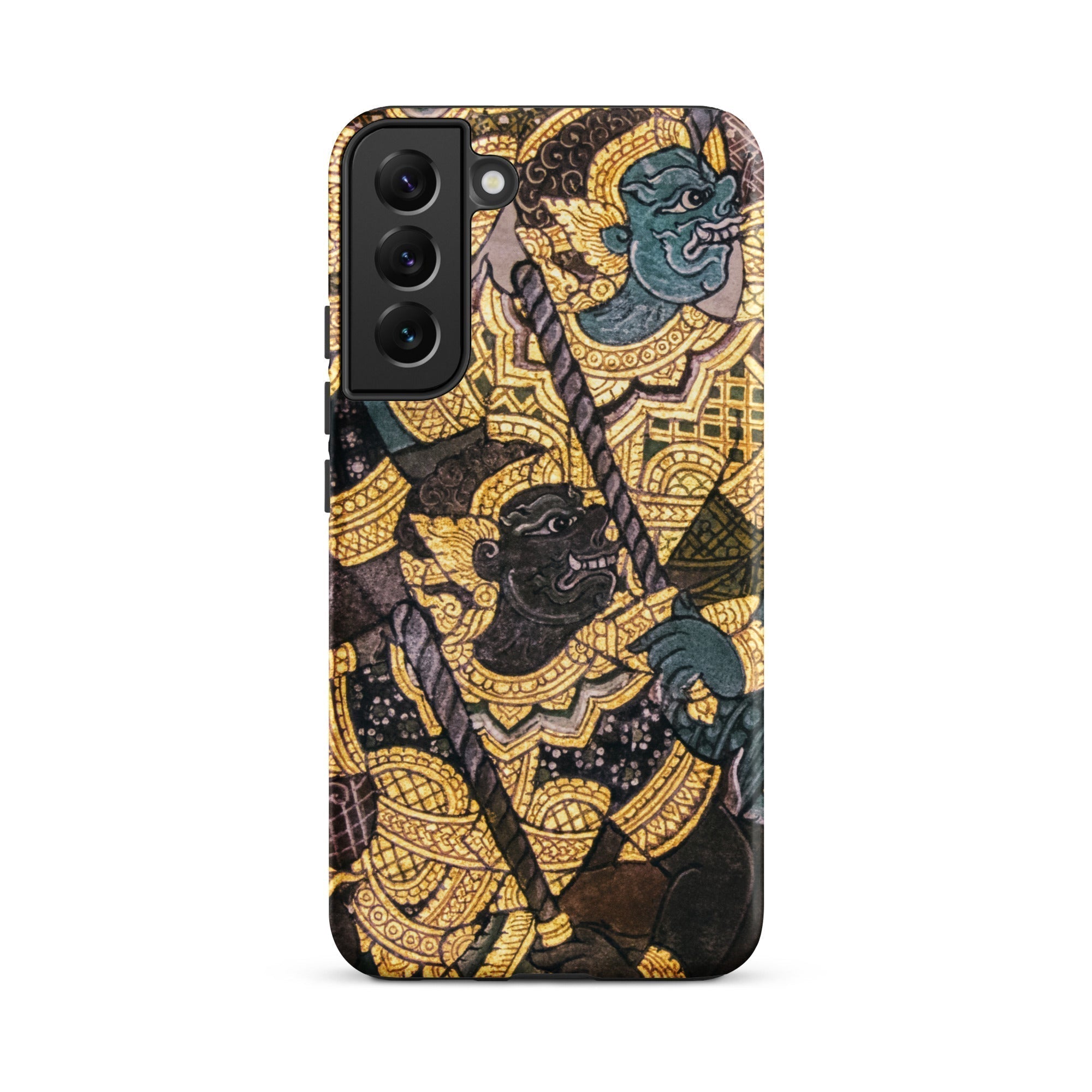 Action Men Thai Temple Art Samsung Case, Galaxy S22 Plus / Matte, Phone Case Black Camera Module Gold Mythical Creature