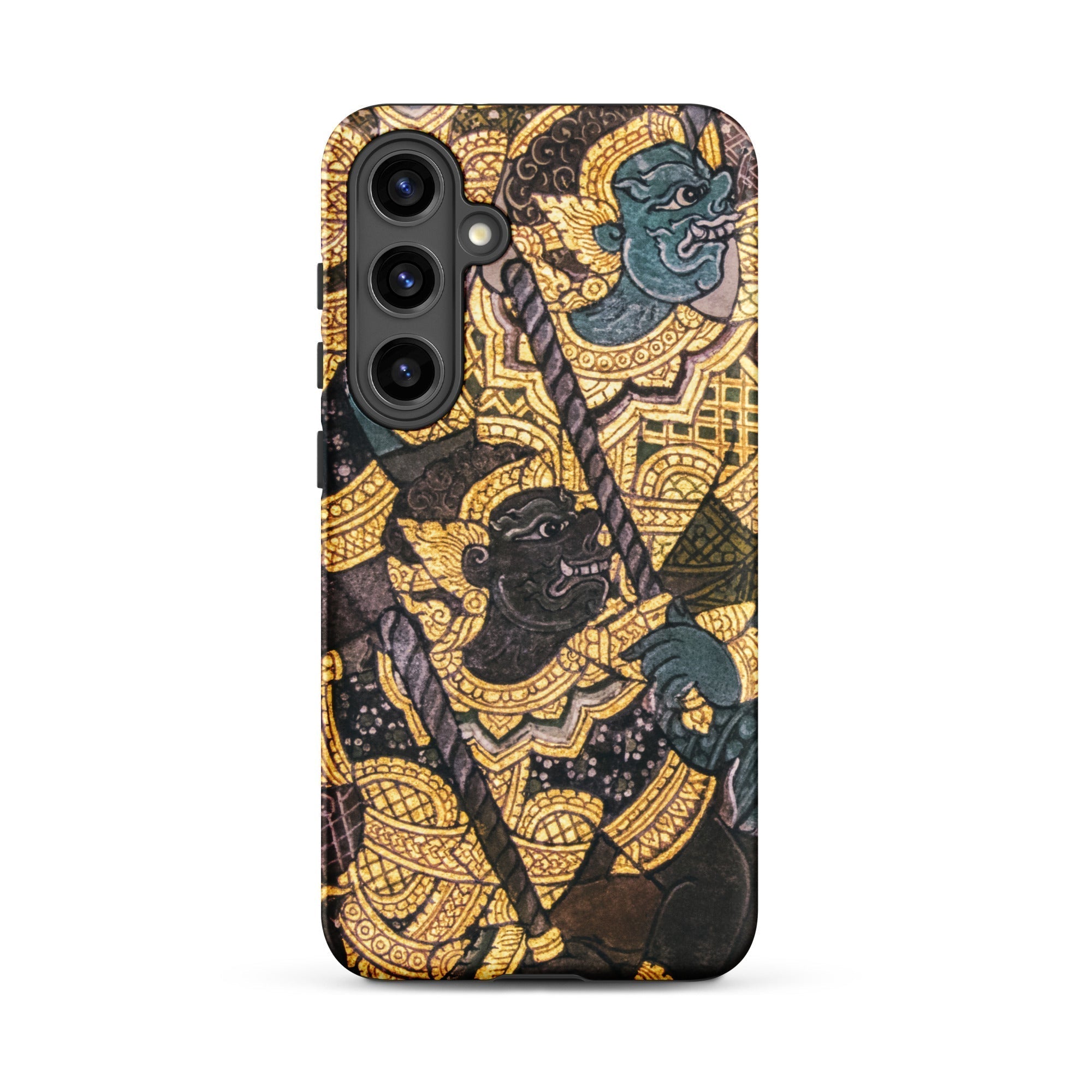 Action Men Thai Temple Art Samsung Case, Galaxy S24 Plus / Glossy, Smartphone Case Traditional Thai Art Gold Black