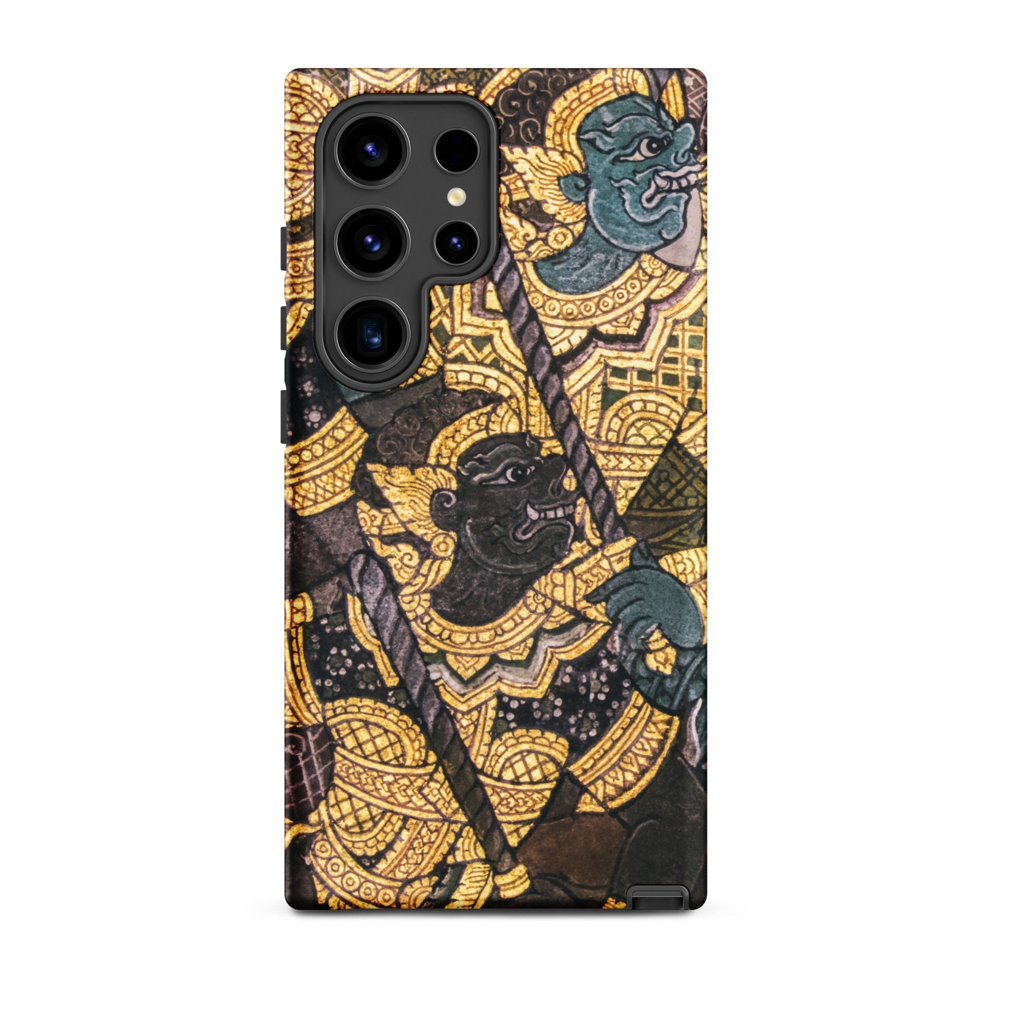 Action Men Thai Temple Art Samsung Case, Galaxy S24 Ultra / Glossy, Phone Case Traditional Thai Mural Design Black Green