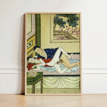 Actor and Scholar - F. M. Bertholet Collection Art Print / Canvas Framed Vintage-style Illustration Two Figures Traditional Attire Bed,