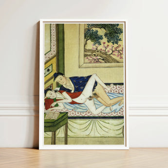Actor and Scholar - F. M. Bertholet Collection Art Print / Canvas White-framed Two Figures Traditional Attire Patterned, Scholar’s Gaze