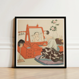 Black-framed Art Print Woman Makeup Orange Vanity Dressing Room, Actor Applies, Yoshimune Arai, Opens