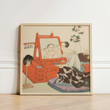 Framed Illustration Person Makeup Orange Vanity Set Light Dressing Room, Actor Applies, Yoshimune Arai, Opens, Art, Print