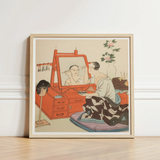Framed Illustration Person Makeup Orange Vanity Enclosed Light Dressing Room, Actor Applies, Yoshimune Arai, Opens, Art, Print