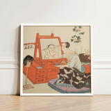 Framed Illustration Person Makeup Orange Vanity Mirror Set Dressing Room, Actor Applies, Yoshimune Arai, Opens, Art, Print
