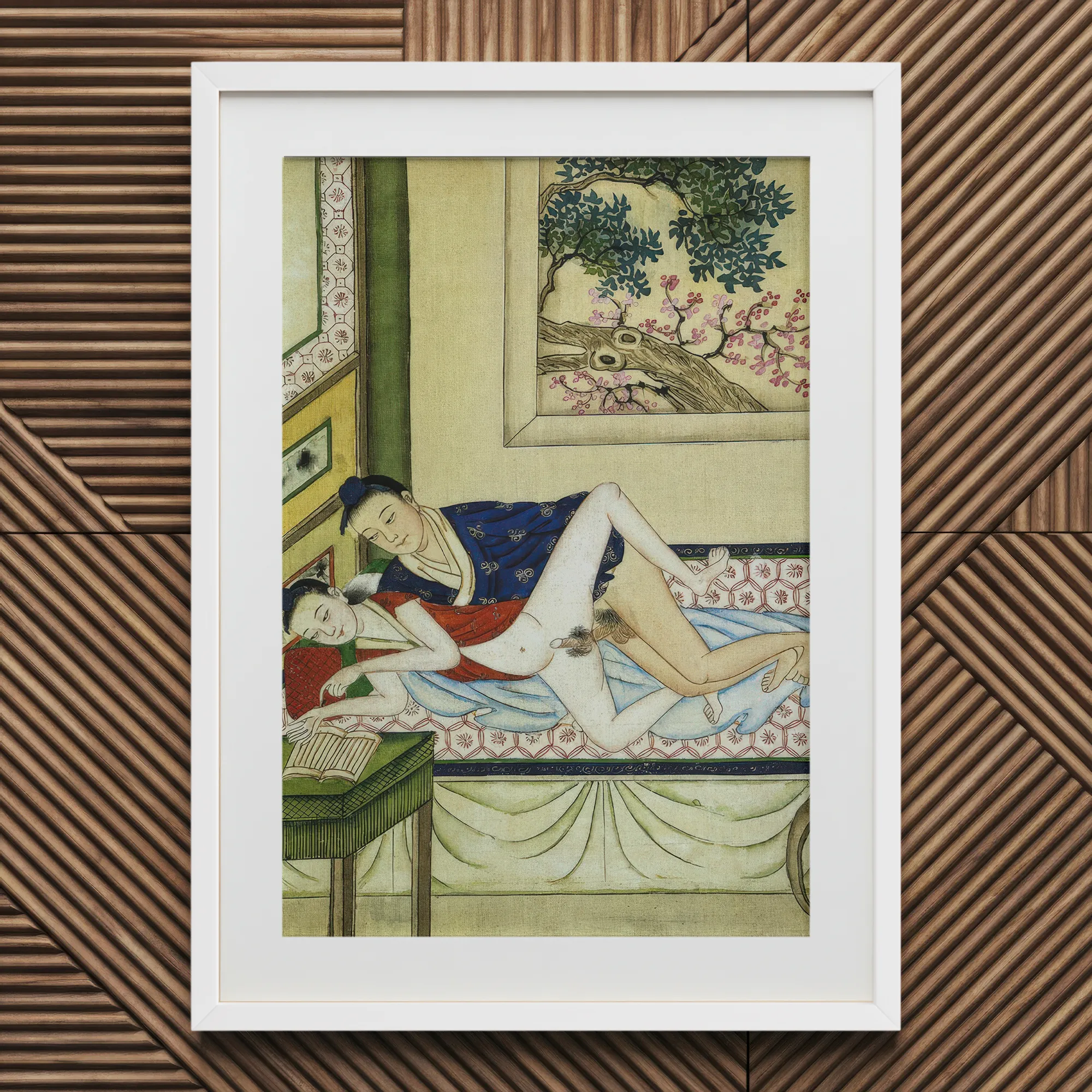 Actor and Scholar - F. M. Bertholet Collection Art Print, Framed Colorful Ukiyo-e Style Print Intimate Scene Two