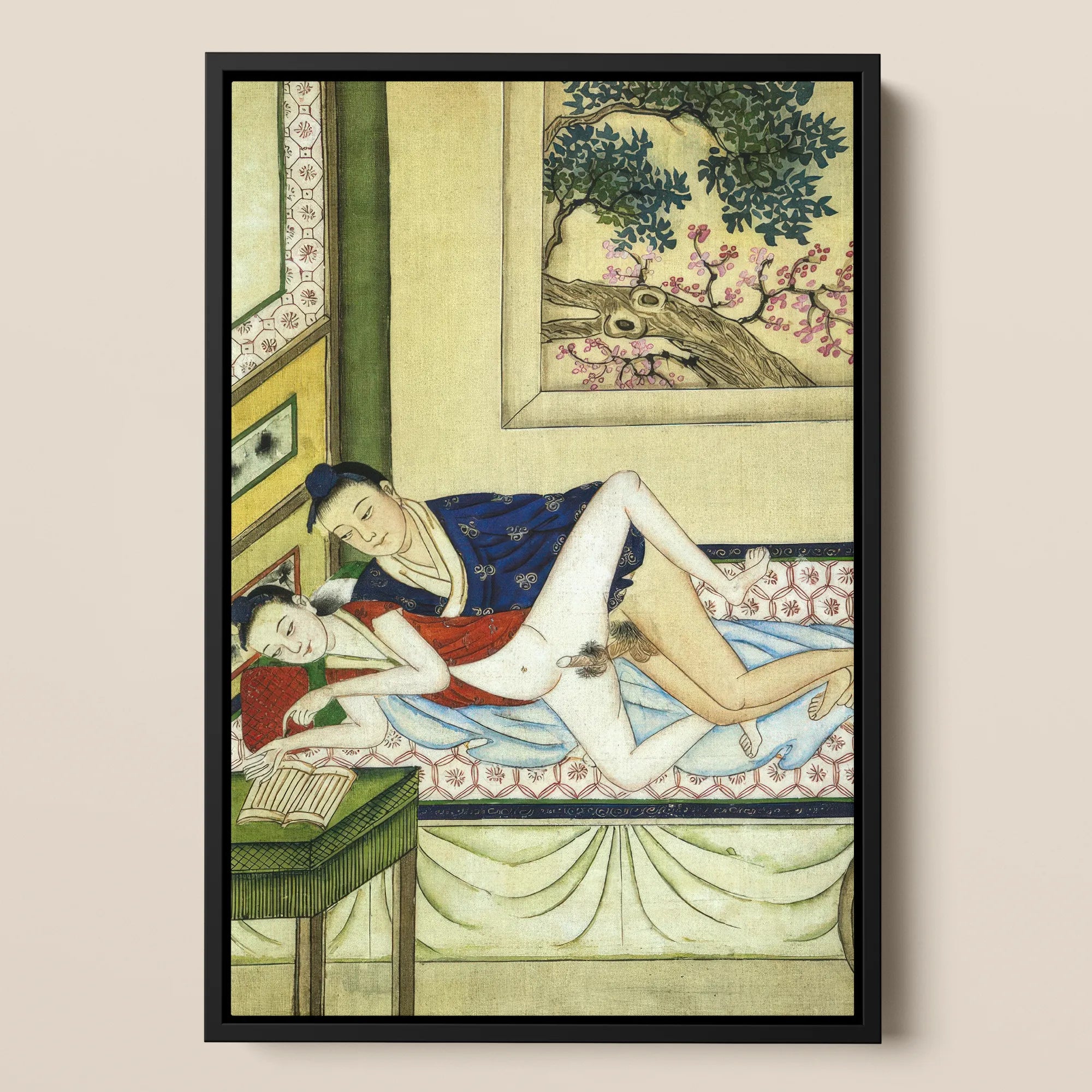 Actor and Scholar - F. M. Bertholet Collection Framed Canvas, 12x18’’ / 31x46cm / Black Floating Frame, Framed Asian Erotic Painting