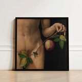 Adam - Albrecht Durer Art Print / Canvas Black-framed Nude Male Torso Apple Branch Dürer’s Grips, Northern Renaissance Master, Renders,
