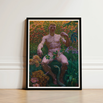Adam in Paradise - Kristian Zahrtmann Fine Art Print / Canvas Framed Nude Male Figure Seated Amidst Detonates Genesis, Marble Satyr