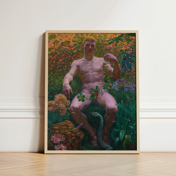 Adam in Paradise - Kristian Zahrtmann Fine Art Print / Canvas Framed Painting Nude Muscular Man Seated Amidst Lush Detonates Genesis,