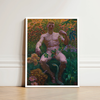 Adam in Paradise - Kristian Zahrtmann Fine Art Print / Canvas Framed Nude Male Figure Seated Amidst Detonates Genesis, Marble Satyr