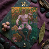 Adam in Paradise - Kristian Zahrtmann Fine Art Print / Canvas Rectangular Nude Male Figure Seated Amidst Detonates Genesis, Marble Satyr