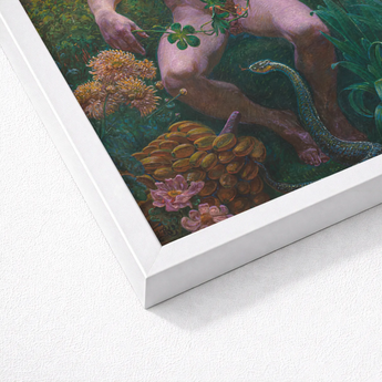 Adam in Paradise - Kristian Zahrtmann Fine Art Print / Canvas White Framed Classical Painting Nude Figures Detonates Genesis, Marble Satyr