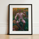 Adam in Paradise - Kristian Zahrtmann Fine Art Print / Canvas Black-framed Art Print Nude Male Figure Seated Amidst Paradise Detonates