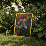 Adam in Paradise - Kristian Zahrtmann Fine Art Print / Canvas Framed Painting Yellow Border Nude Figure Surrounded Lush Paradise Detonates