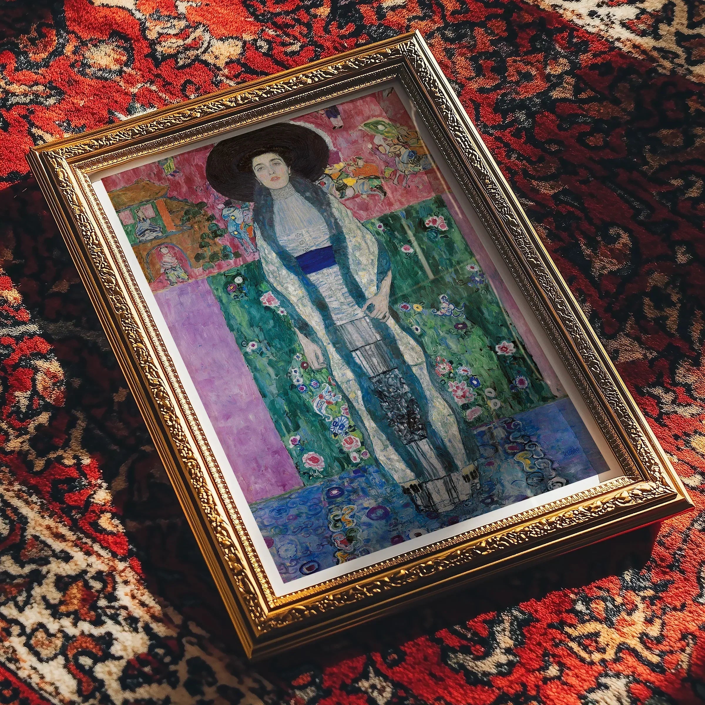 Adele Bloch Bauer Gustav Klimt Portrait Art Print, 12x18’’ / 31x46cm / Unframed, Framed Portrait Painting Figure White Dress Blue Sash