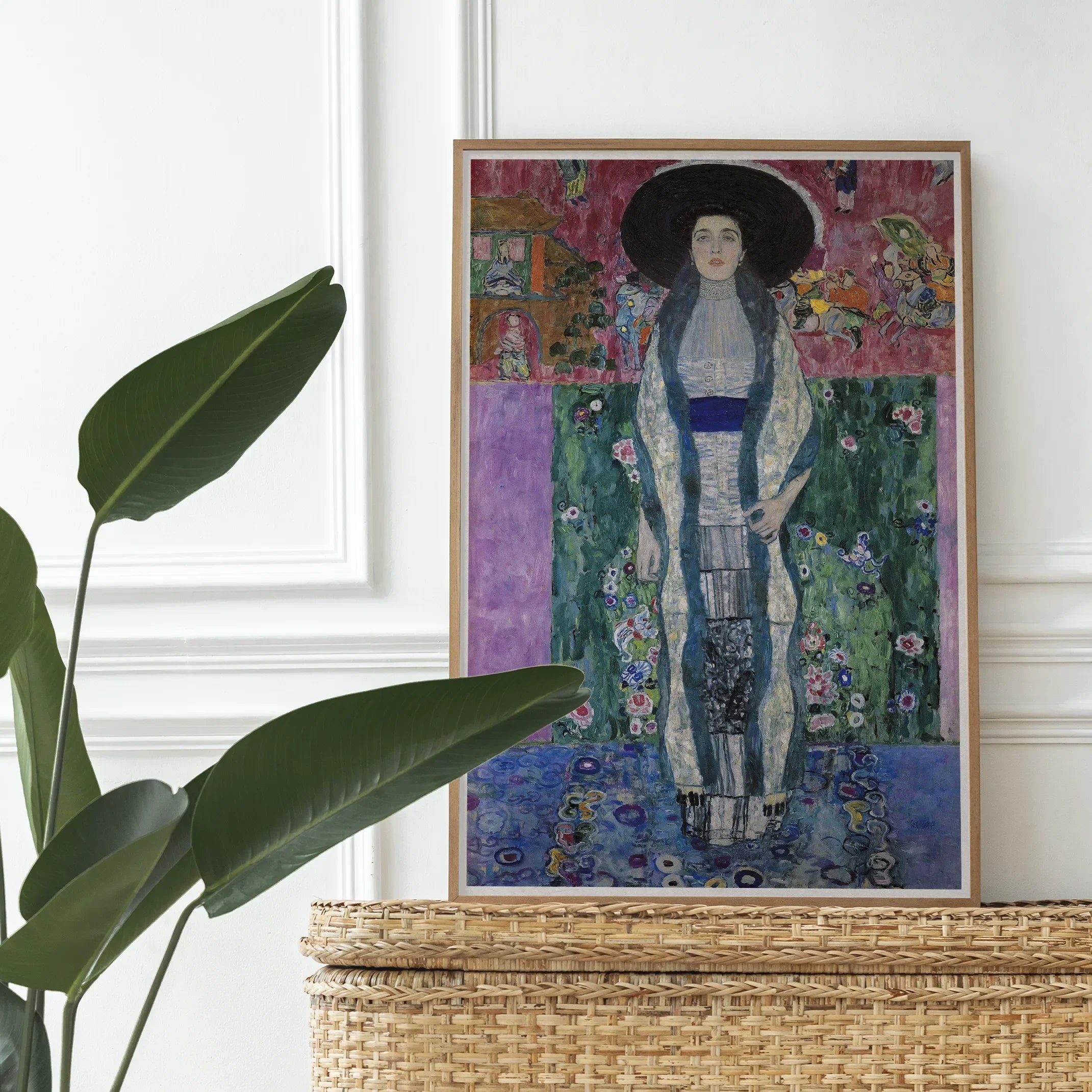 Adele Bloch-bauer - Gustav Klimt Portrait Art Print, 24’’x36’’ / Unframed, Framed Painting Woman Large Hat Floral Dress Colorful