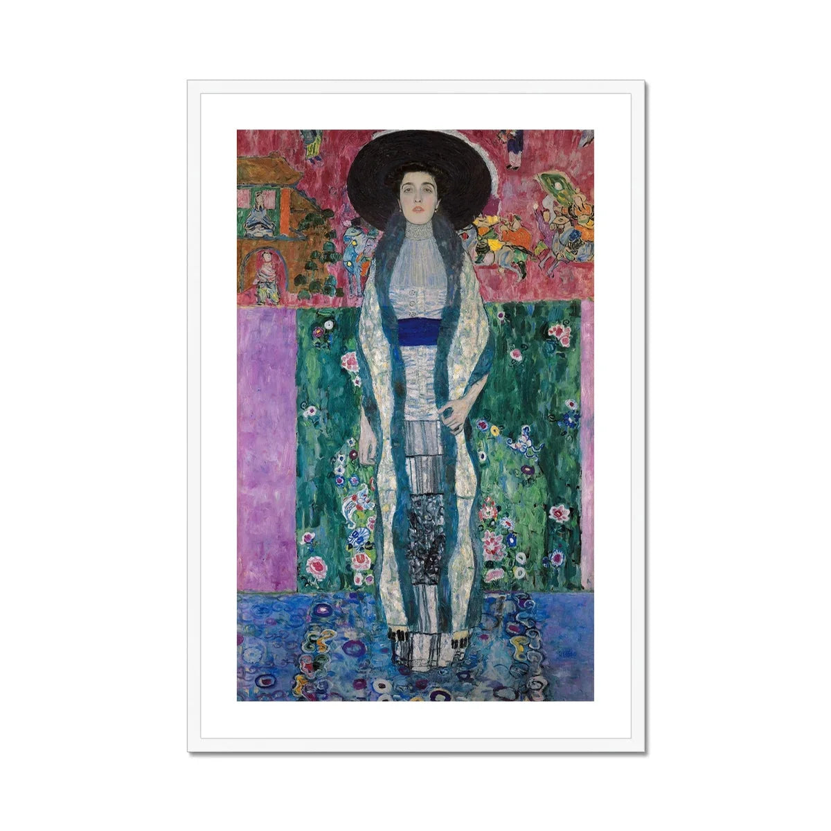 Adele Bloch Bauer Gustav Klimt Portrait Art Print, Portrait Painting Figure Long Dress Wide Brimmed Black Hat