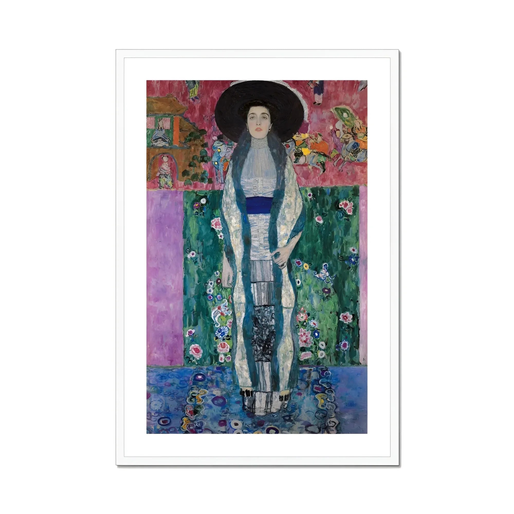 Adele Bloch-bauer - Gustav Klimt Portrait Art Print, Portrait Painting Figure Long Dress Wide-brimmed Black Hat