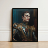 Framed Portrait Man Ornate Dark Blue Gold Armor Ostentatious Military, Regal Splendor, Art Print
