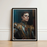 Framed Portrait Man Ornate Metallic Armor Gold Embellishments Ostentatious Military, Regal Splendor, Art Print