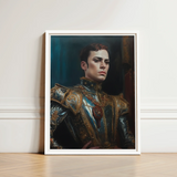Framed Portrait Man Ornate Dark Blue Gold Armor Ostentatious Military, Regal Splendor, Art Print