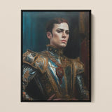 The Admiral - Baroque Gay Naval Portrait Art Print / Canvas Framed Portrait Man Ornate Dark Blue Gold Armor Ostentatious Military Portrait,
