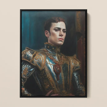 The Admiral - Baroque Gay Naval Portrait Art Print / Canvas Framed Portrait Man Ornate Dark Blue Gold Armor Ostentatious Military Portrait,