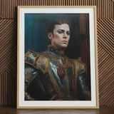 The Admiral - Baroque Gay Naval Portrait Art Print / Canvas Framed Portrait Man Ornate Gold-embellished Armor Dark Blue Ostentatious
