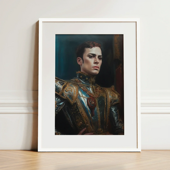 The Admiral - Baroque Gay Naval Portrait Art Print / Canvas Framed Portrait Man Ornate Metallic Armor Gold Accents Ostentatious Military