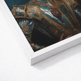 Framed Artwork Ornate Dark Blue Gold Medieval Armor Ostentatious Military Portrait, Regal Splendor, Art Print