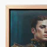 Framed Portrait Man Ornate Military Attire Light Wood Ostentatious, Regal Splendor, Art Print