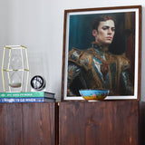 The Admiral - Baroque Gay Naval Portrait Art Print, Framed Portrait Photograph Ornate Golden Armor Blue Accents