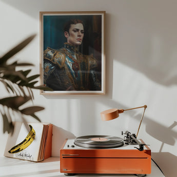 The Admiral - Baroque Gay Naval Portrait Art Print, Orange Turntable Desk Lamp Positioned
