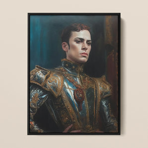 The Admiral - Baroque Gay Naval Portrait Framed Canvas, 12x16’’ / 31x41cm / Black Floating Frame, Framed Portrait Man Ornate Armor