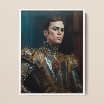 The Admiral - Baroque Gay Naval Portrait Framed Canvas, 12x16’’ / 31x41cm / White Floating Frame, Framed Portrait Painting Young Man Ornate