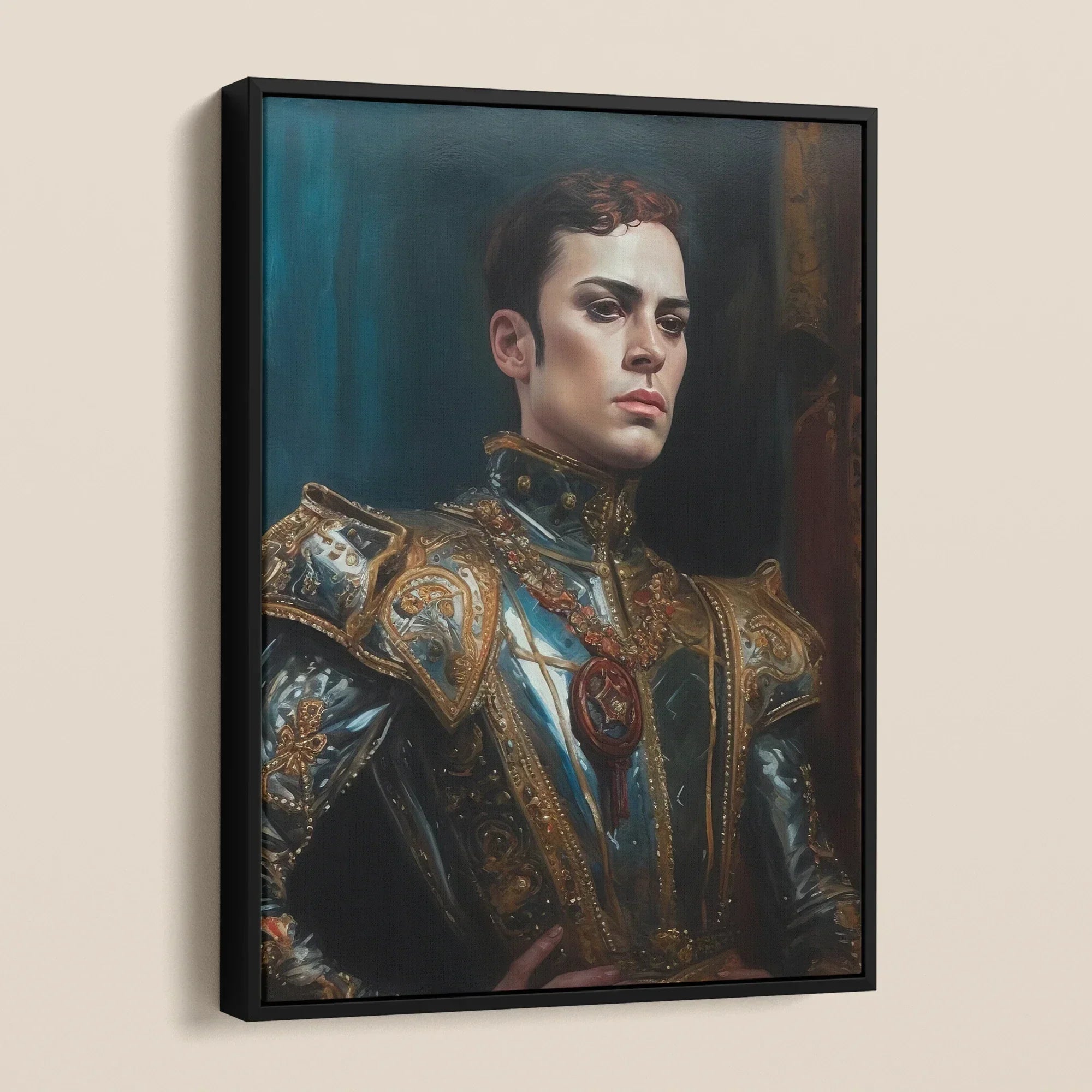 The Admiral - Baroque Gay Naval Portrait Framed Canvas, Framed Portrait Man Ornate Armor