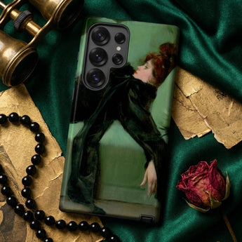 After the Ball - Ramon Casas y Carbo Phone Case Sleek Black Phone Case Vintage-style Painting Woman Dark Ramon Casas, Fevered Sigh, Her