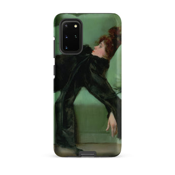 After the Ball - Ramon Casas y Carbo Samsung Case, Galaxy S20 Plus / Matte, Smartphone Case Painting Woman Black Dress Green Background