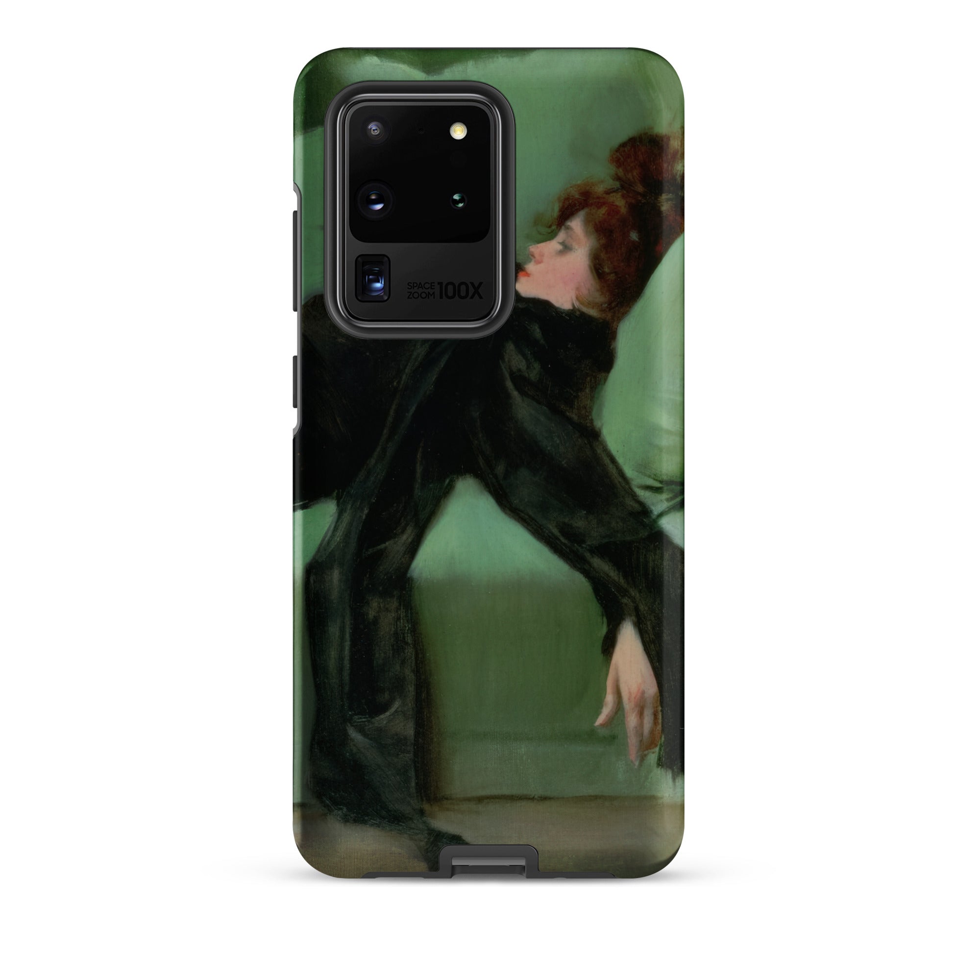 After the Ball Ramon Casas y Carbo Samsung Case, Galaxy S20 Ultra / Matte, Black Phone Case Painted Woman Dress Green Background