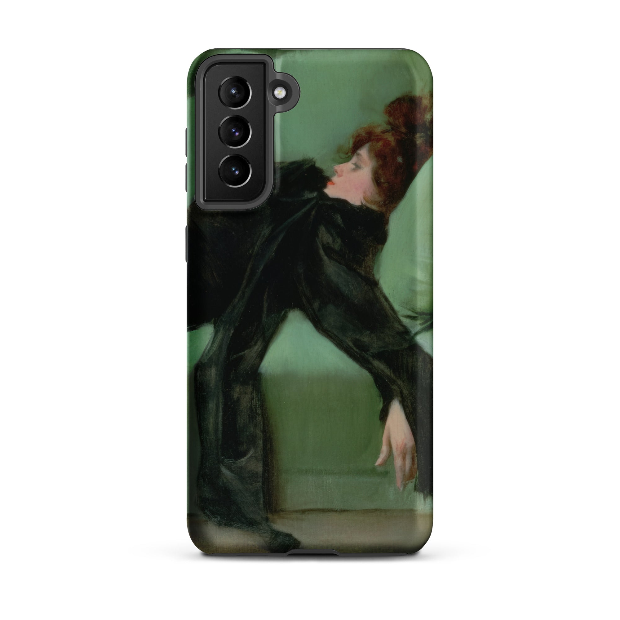After the Ball Ramon Casas y Carbo Samsung Case, Galaxy S21 Plus / Matte, Smartphone Case Classic Painting Woman Dark Dress Green