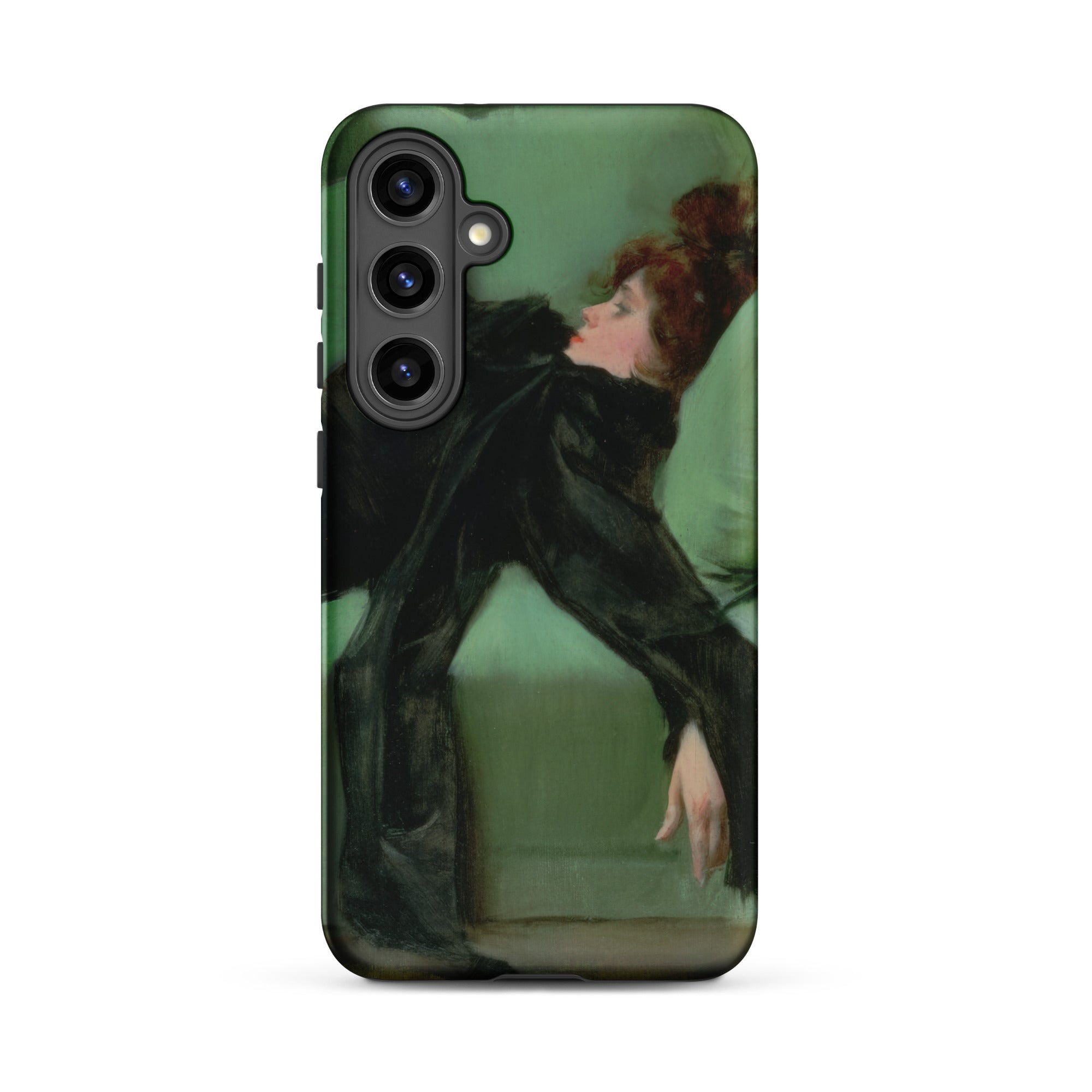 After the Ball Ramon Casas y Carbo Samsung Case, Galaxy S24 Plus / Matte, Smartphone Case Painting Woman Black Dress Green Background