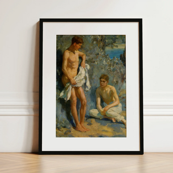 After the Bath - Henry Scott Tuke Art Print / Canvas, 12x16’’ / 31x41cm / Black Frame / Matboard, Posters Prints & Visual Artwork, Toby Leon