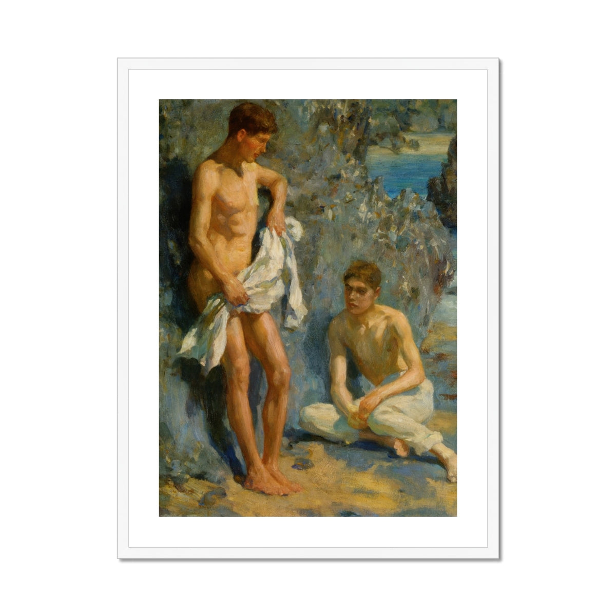 After the Bath Henry Scott Tuke Art Print, Oil Painting Two Young Men Body Water