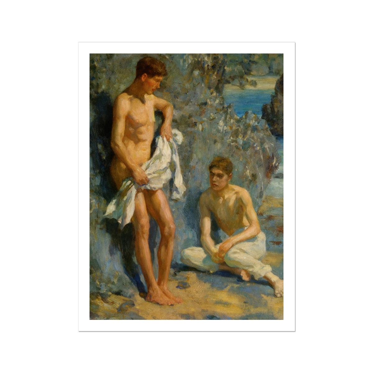 After the Bath Henry Scott Tuke Art Print, Oil Painting Two Young Men Water