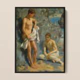 After the Bath - Henry Scott Tuke Framed Canvas, Framed Oil Painting Two Young Men Beach