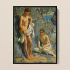 After the Bath Henry Scott Tuke Framed Canvas, Framed Oil Painting Two Young Men Beach